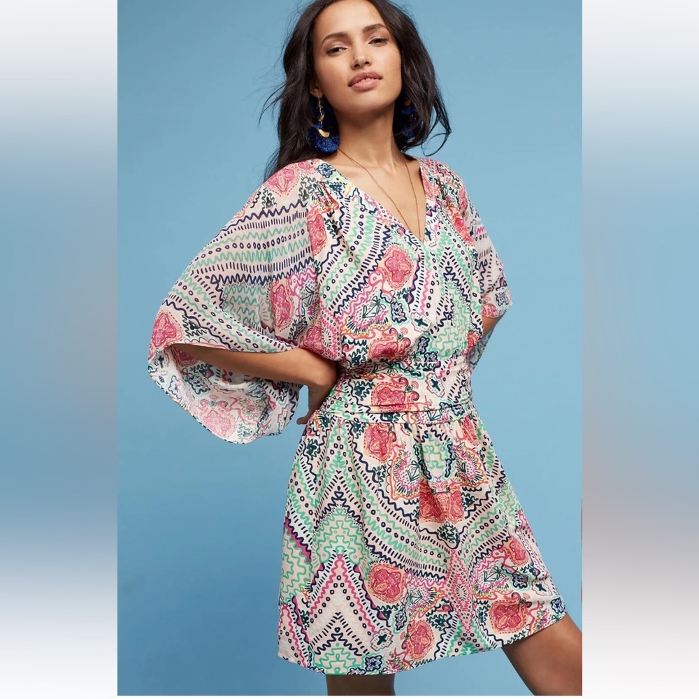 Anthropologie Multicolor Floral Paisley Mini Dress